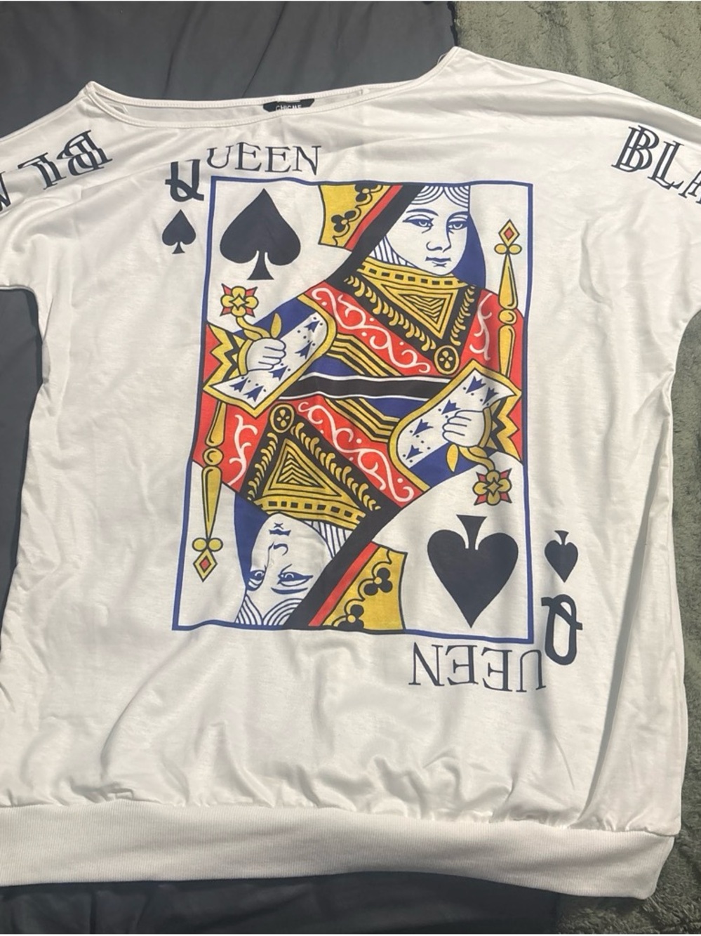 Queen of Spades Graphic oversized sweatshirt dress- White with Red, Yellow, Blue